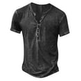 thumbnail image 1 of BADHUB Men's Distressed Henley Shirts Casual Washed T-shirt Vintage Short Sleeve Button Basic Tees Loose Fit Summer Pullover, 1 of 5