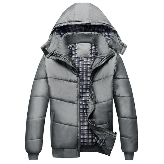 BADHUB Men's Down Jacket Warm Puffer Jacket Winter Coats Water Resistant Windproof Insulated Jacket Plaid Lining Thermal Hooded Coat