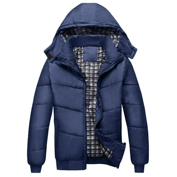 BADHUB Men's Down Jacket Warm Puffer Jacket Winter Coats Water Resistant Windproof Insulated Jacket Plaid Lining Thermal Hooded Coat