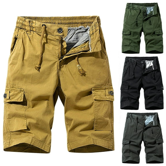 BADHUB Men's Drawstring Cargo Shorts Elastic Waist Heavy-Duty Work Shorts with Multi Pockets Clearance Black M