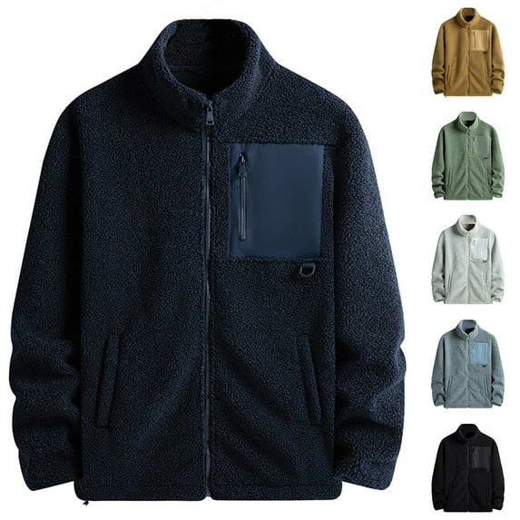 BADHUB Men's Fleece Cotton Jacket Big & Tall Stand Collar Causal Fashion Solid Color Jacket Coat Windproof Full Zip Loose Outwear with Pocket Green XXXXXL