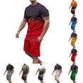 thumbnail image 1 of BADHUB Men's Gradient Short Sets 2 Piece Outfits Casual Big & Tall Crew Neck T Shirt and Drawstring Shorts Athletic Summer Suit Khaki XXXXL, 1 of 6