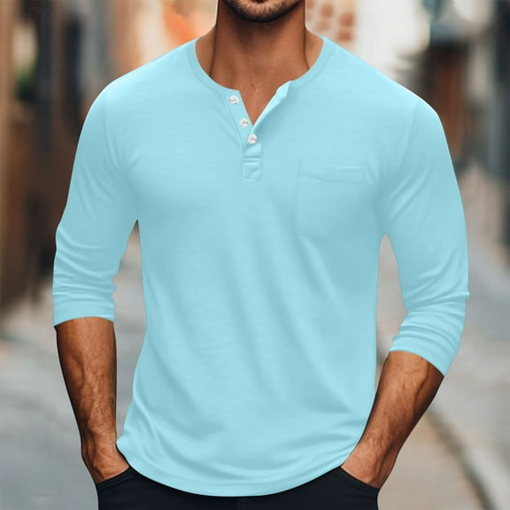BADHUB Men's Henley Shirts Casual Long Sleeve Button Classic T-Shirt with Pocket Mint Green M