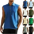 thumbnail image 1 of BADHUB Men's Lapel Collar Button Tank Tops Quick Dry Golf Solid Color Sleeveless Shirts Beige M, 1 of 5