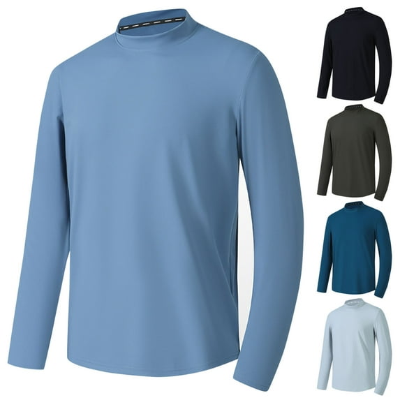 BADHUB Men's Lightweight Stretch Workout T Shirts Quick Dry Sun Protection Performance Tees Long Sleeve Turtleneck Running Training Tee Shirt for Big & Tall Men Green M