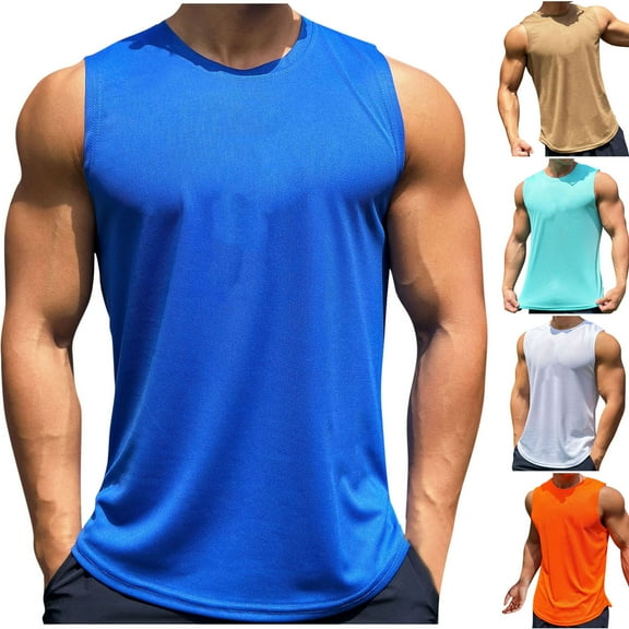 BADHUB Men's Mesh Tank Tops Breathable Athletic Workout Gym Training Casual Sleeveless Muscle T-Shirts Orange XL