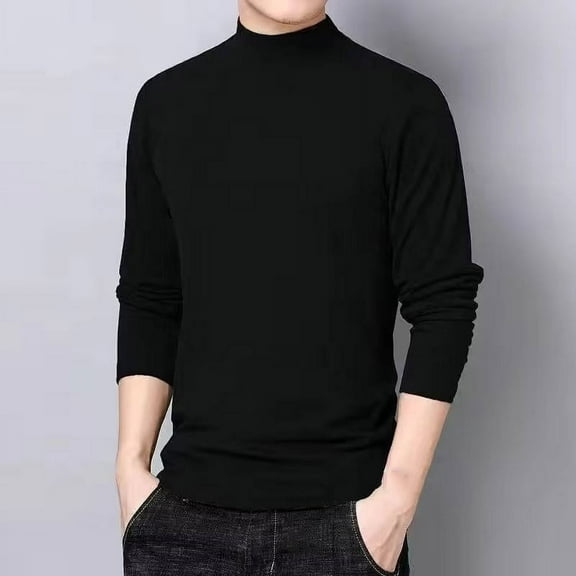BADHUB Men's Mock Turtleneck Sweater Long Sleeve Casual Basic Thermal Pullover Tops Undershirts Black 2XL