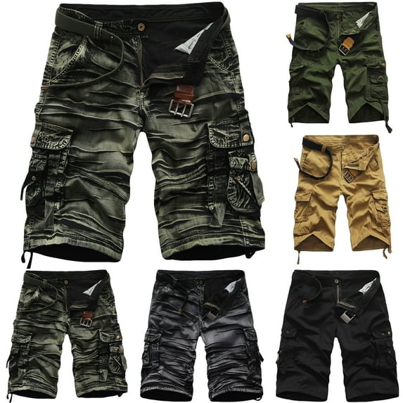 BADHUB Men's Outdoor Cargo Shorts Multi Pockets Heavy-Duty Stretch Work Shorts Zipper Hiking Shorts Clearance White L