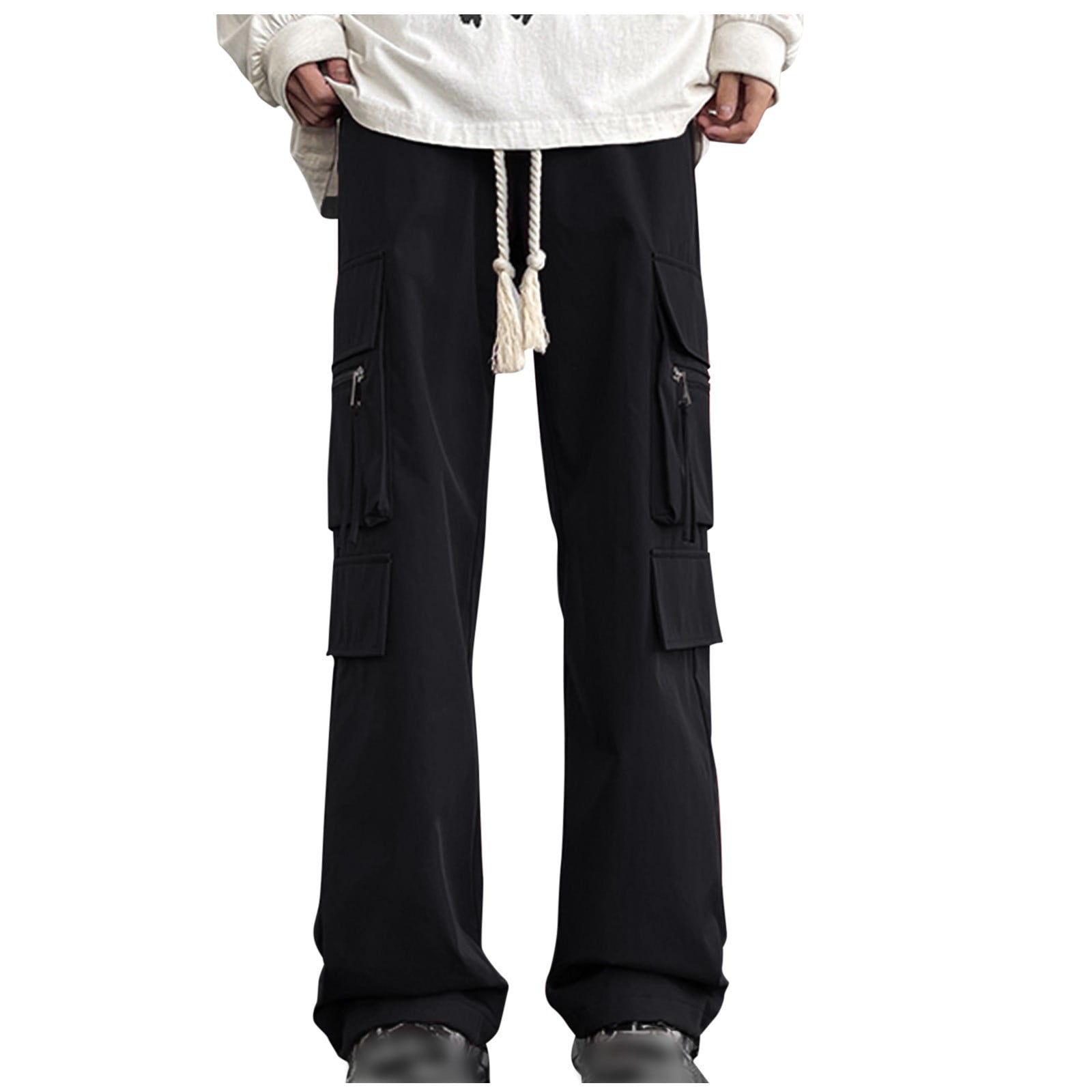 Spring Black Full-Length Oversized Loose Fit Wide Leg Cargo