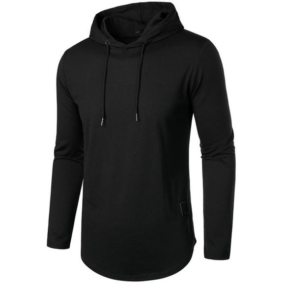 BADHUB Men's Pullover Hoodie Casual Long Sleeve Drawstring Workout Sweatshirts Fall Lightweight Hooded Tops Black 2XL