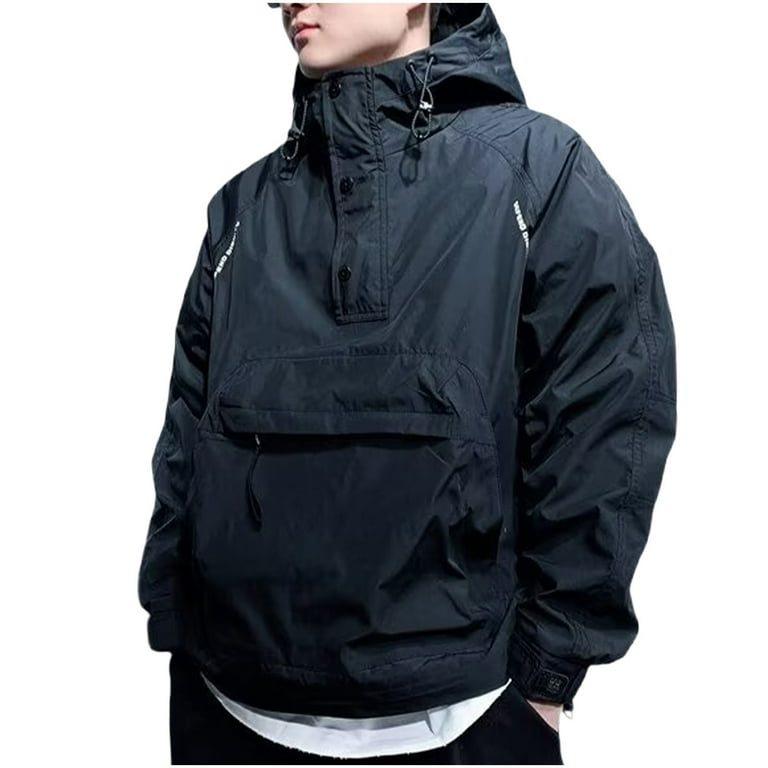 BADHUB Men's Pullover Rain Jacket Quarter Zip Waterproof Hooded