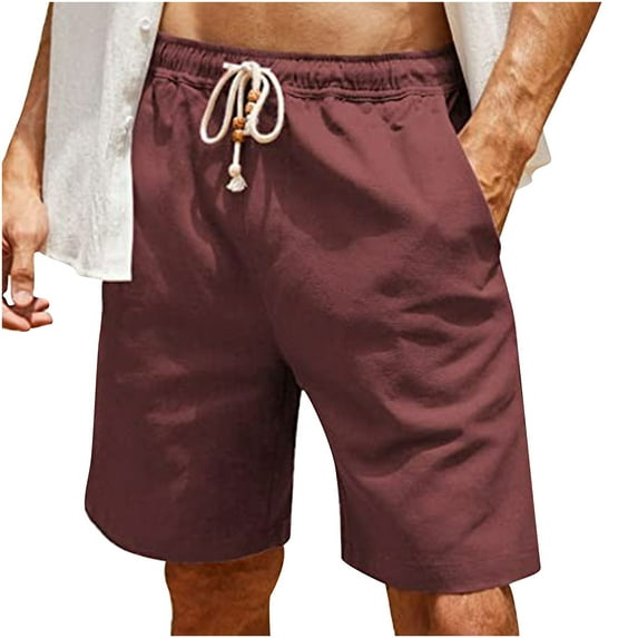 BADHUB Men's Quick Dry Linen Shorts Casual Solid Color Shorts 2024 Summer Sport Short Pants Comfortable Elastic Waist Drawstring Beach Shorts with Pocket