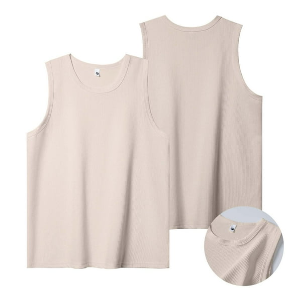 BADHUB Men's Ribbed Tank Tops Big and Tall Summer Slim Solid Color Lightweight Sleeveless Bascie Shirts Beige XXXXL