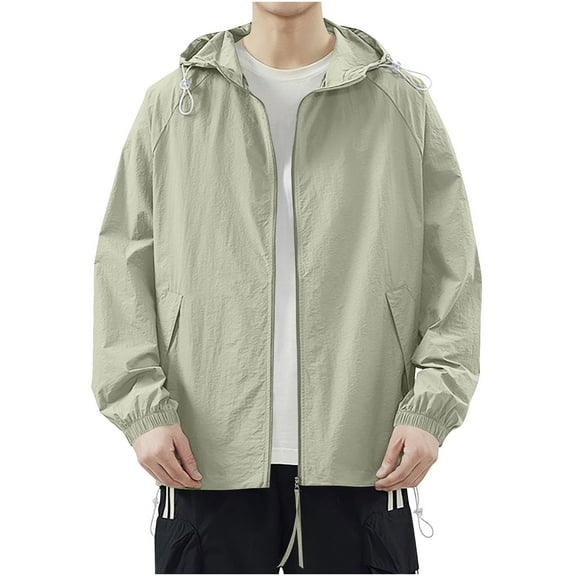 BADHUB Men's Sun Protection Hiking Hoodie Jacket Lightweight Quick Dry Zipper Pocket Outdoor Fishing Hooded Shirts Army Green