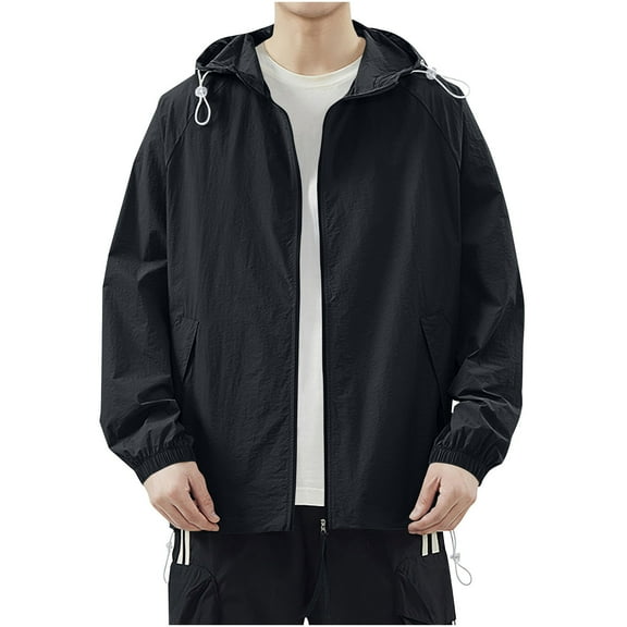 BADHUB Men's Sun Protection Hiking Hoodie Jacket Lightweight Quick Dry Zipper Pocket Outdoor Fishing Hooded Shirts Black