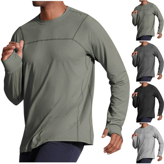 BADHUB Men's Sun Protection Quick Dry T Shirt Thumbhole Design Stretch Workout Tees Lightweight Long Sleeve Crew Neck Outdoor Fishing Top Gray M