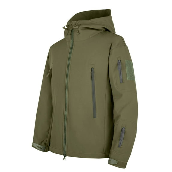 BADHUB Men's Tactical Jacket Waterproof Rain Jacket with Hood Performance Fleece Lined Soft Shell Winter Coats Outdoor Solid Color Hooded Windbreaker for Hiking Winter Clearance
