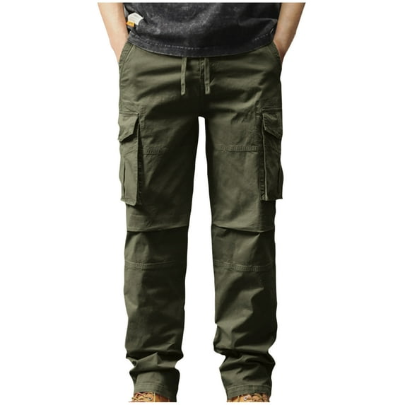 BADHUB Men's Tactical Pants Ripstop Heavy Duty Cotton Cargo Pants Outdoor Hiking Pants Drawstring Elastic Waist Athletic Trousers on Army Green,XXXXL