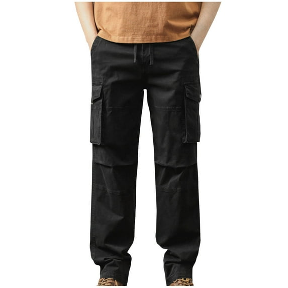 BADHUB Men's Tactical Pants Ripstop Heavy Duty Cotton Cargo Pants Outdoor Hiking Pants Drawstring Elastic Waist Athletic Trousers on Black,XXL