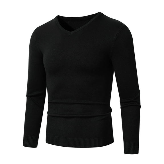 BADHUB Men's Thermal Underwear V-Neck T-Shirt Slim Fit Lightweight Long Sleeve Pullover Black 2XL