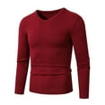 thumbnail image 1 of BADHUB Men's Thermal Underwear V-Neck T-Shirt Slim Fit Lightweight Long Sleeve Pullover Wine L, 1 of 4