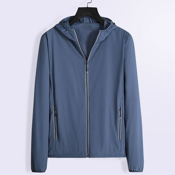 BADHUB Men's UPF 50+ Sun Protection Hooded Shirts Zipper Pocket Outdoor Hiking Fishing Athletic Workout Lightweight Quick Dry Hoodies Blue