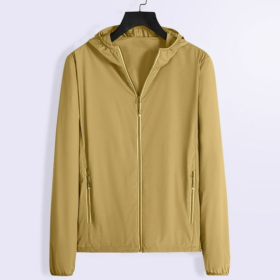 BADHUB Men's UPF 50+ Sun Protection Hooded Shirts Zipper Pocket Outdoor Hiking Fishing Athletic Workout Lightweight Quick Dry Hoodies Gold