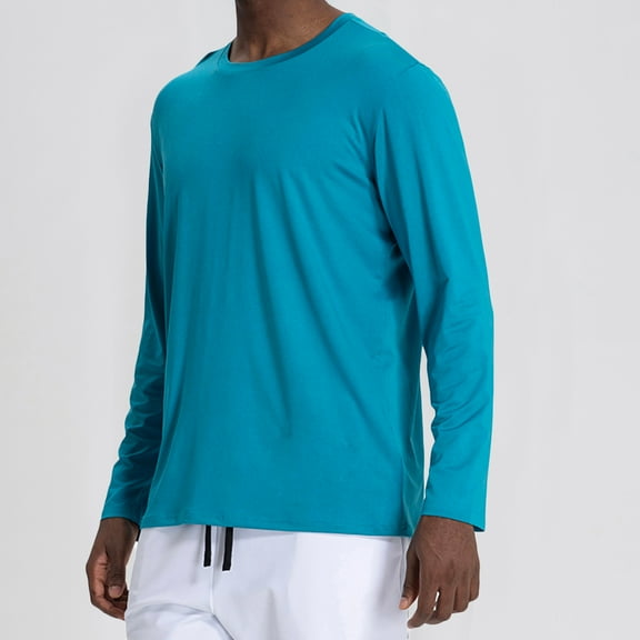 BADHUB Men's UV Sun Protection UPF 50  Shirts Long Sleeve Rash Guard Workout Quick Dry Shirt for Hiking Fishing Swimming Blue XL