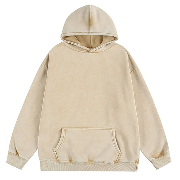 BADHUB Men's Vintage Cotton Hoodies Pullover Wash Distressed Long Sleeve Hooded Sweatshirts Baggy Basic Causal Stylish Streetwear Pullover 2024