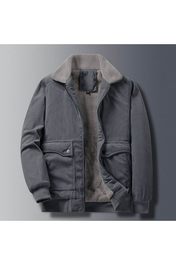 Men's Vintage Fleece Sherpa Lined Corduroy Trucker Jackets Big and Tall Lapel Button Down Thickened Thermal Winter Coats Gray 5XL