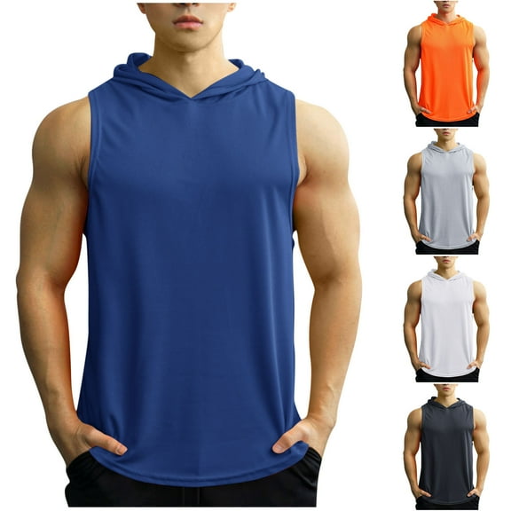 BADHUB Men's Workout Hooded Tank Tops Quick Dry Bodybuilding Muscle Cut Off T Shirt Sleeveless Gym Training Hoodies Black M
