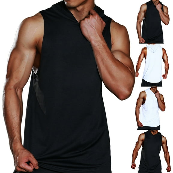 BADHUB Men's Workout Tank Top Sleeveless Muscle Bodybuilding Shirt Gym Athletic Running Cut Off T-shirt White L