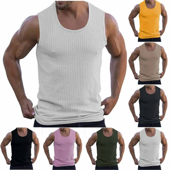 BADHUB Men's Workout Tank Tops Sleeveless Ribbed Knit T Shirt Summer Beach Muscle Gym Fitness Tee Undershirt Army Green XXL