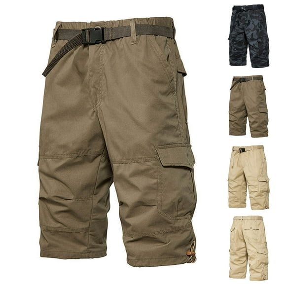 BADHUB Mens Big & Tall Cargo Shorts Elastic Waist Hiking Outdoor Shorts Ripstop Cotton Knee Lenght Workout Shorts with Pocket Black L