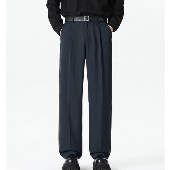 BADHUB Mens Big and Tall Dress Pant Flat Front Lightweight Business Casual Loose Fit Trousers with Pockets Dark Blue M