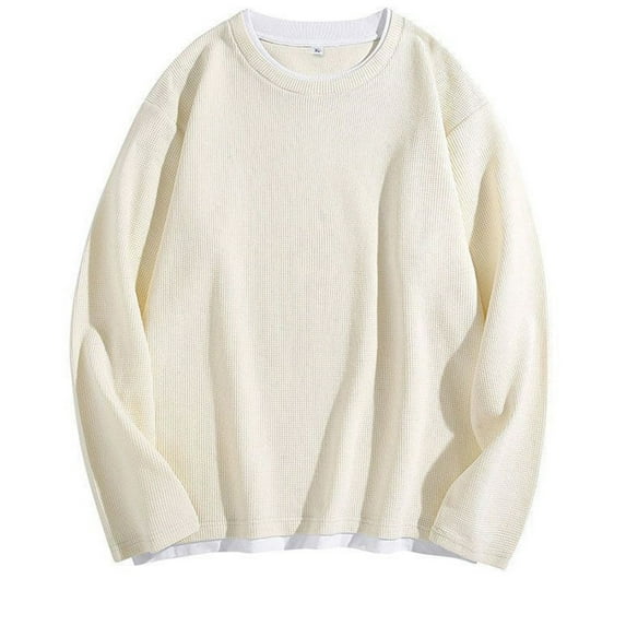 BADHUB Mens Big and Tall Sweatshirts Casual Waffle Knit Crewneck Workout Hoodless Pullover Tops Beige 3XL