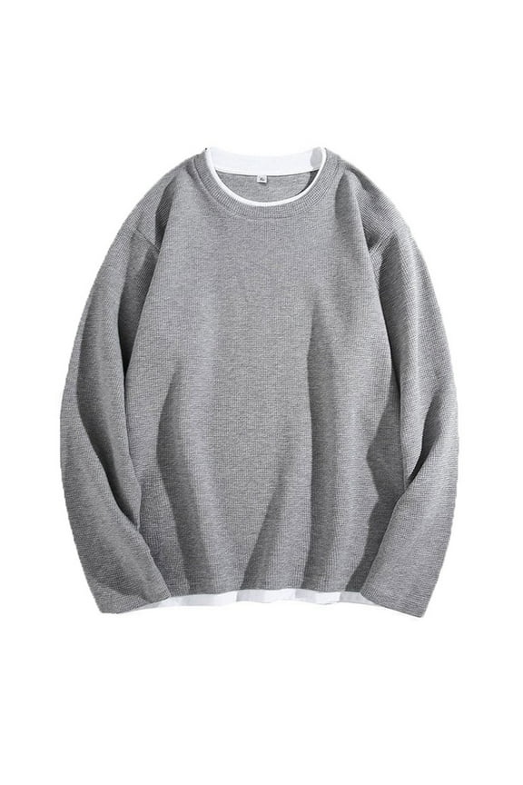 Mens Big and Tall Sweatshirts Casual Waffle Knit Crewneck Workout Hoodless Pullover Tops Gray M