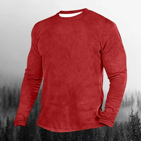 BADHUB Mens Big and Tall T-shirts Long Sleeve Crew Neck Longline Muscle Ribbed Tee Shirts Red L