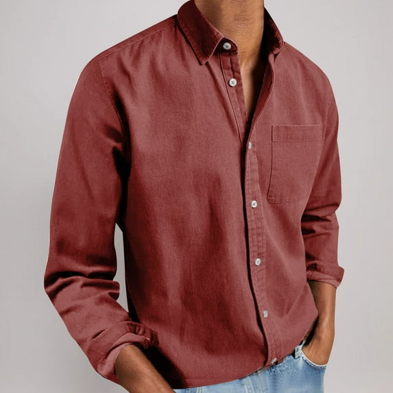 BADHUB Mens Button Down Shirt Casual Oxford Shirts Untucked Dress Shirt for Men Long Sleeve Business Casual Shirt with Pocket Red XL