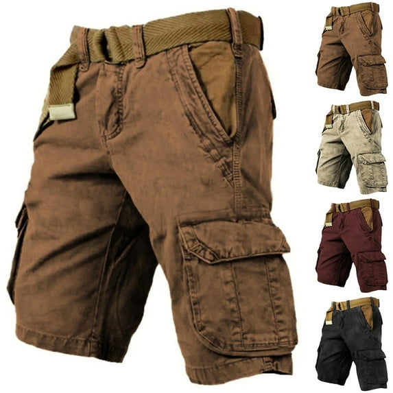 BADHUB Mens Cargo Shorts Big and Tall Baggy Vintage Multi-Pocket Hiking Short Ripstop Button Zip Outdoor Shorts Brown XXXXL