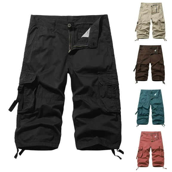 BADHUB Mens Cargo Shorts with Multi Pockets Button Zipper Hiking Outdoor Shorts Knee Lenght Lightweight Summer Shorts Black M