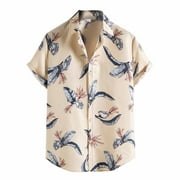 BADHUB Mens Casual Cuban Guayabera Shirt Button Down Long Sleeve Summer Beach Shirt Tops Clearance Beige,XXXL