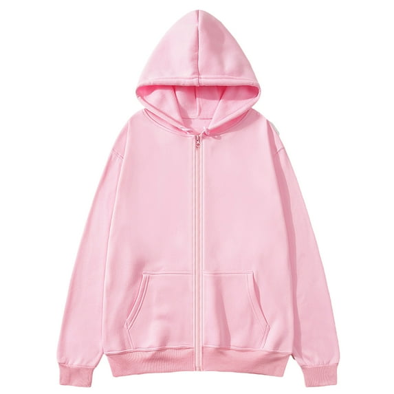 BADHUB Mens Full Zip Hooded Fleece Drawstring Hoodies Pullover Sweatshirts Casual Long Sleeve Shirts Pink M