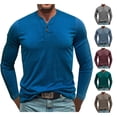 thumbnail image 1 of BADHUB Mens Henley Long Sleeve T-Shirt Classic V Neck Button Stretch Casual Slim Fit Shirt Father's Day Gift Blue XXL, 1 of 8