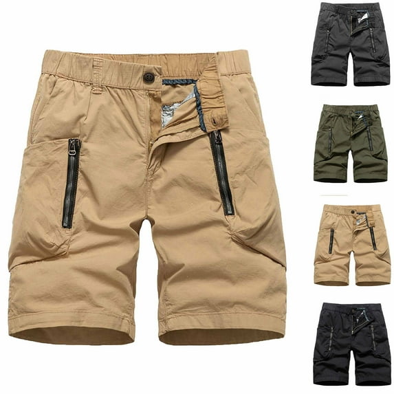 BADHUB Mens Hiking Shorts Elastic Waist Button Cargo Shorts Baggy Athletic Outdoor Cotton Khaki Shorts Gray XXXXL