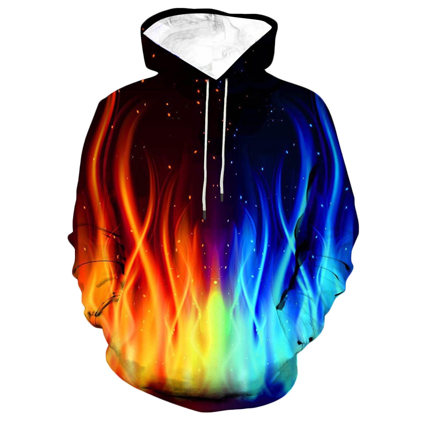 BADHUB Mens Hoodies Clearance Big and Tall 3D Realistic Flame Print