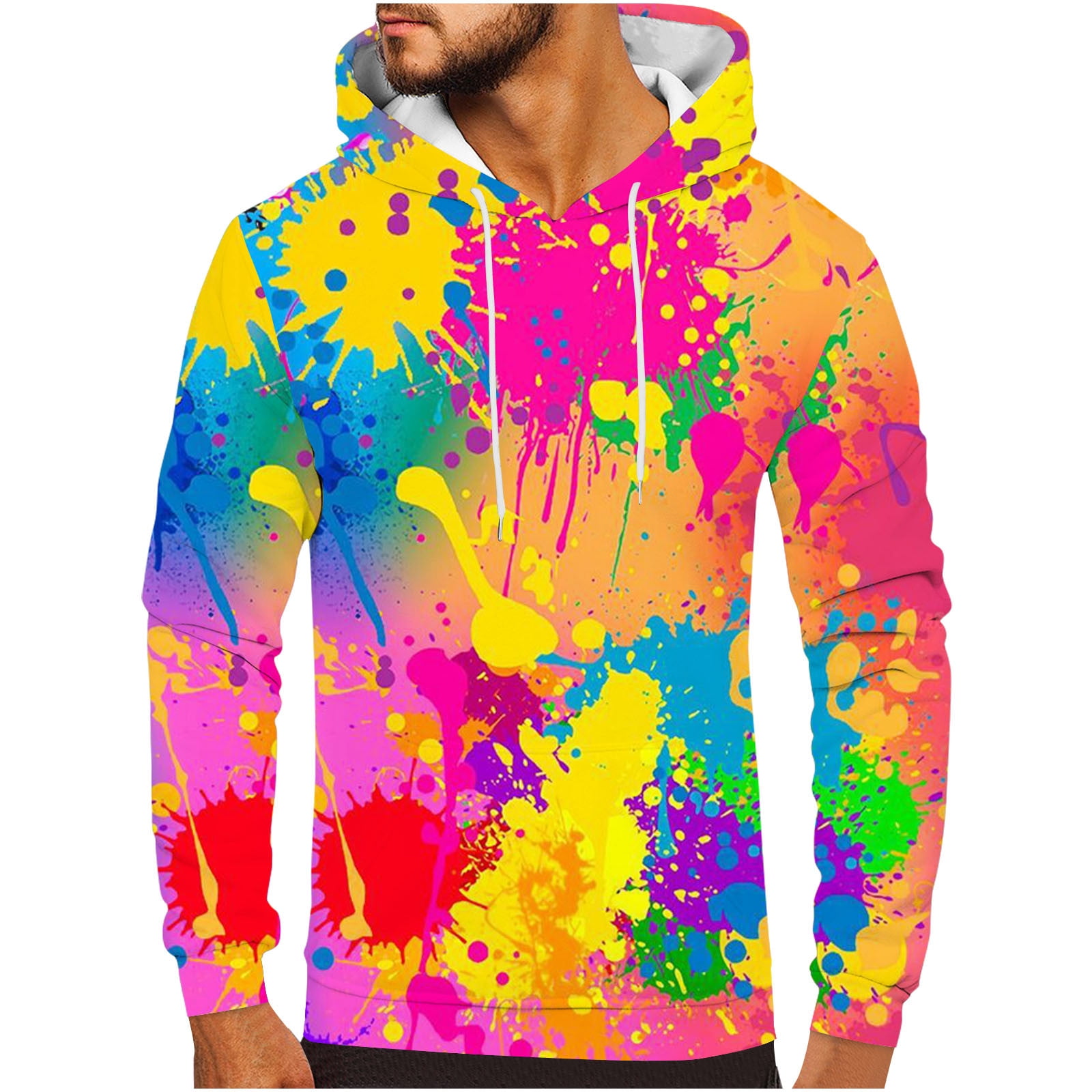 BADHUB Mens Plus Size Casual Pocket Hoodie on Clearance,Graffiti Hooded