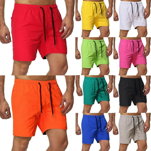 BADHUB Mens Running Athletic Shorts Cotton Drawstring Elastic Waist Shorts Outdoor Workout Chino Shorts Red L