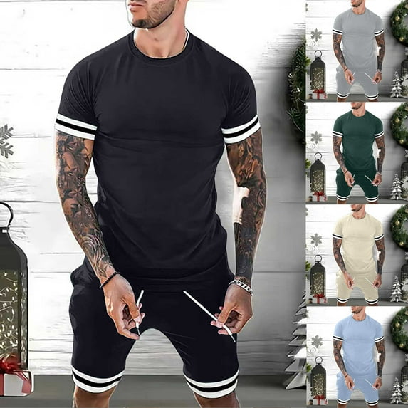 BADHUB Mens Short Sets 2 Piece Outfits Fashion Short Sleeve T Shirt and Shorts Summer Tracksuits Casual Set Clearance Summer Savings Light Blue XXL