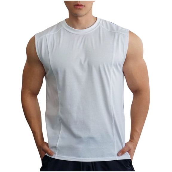 BADHUB Mens Tank Tops Summer Outdoor Breathable Stretch Workout Solid Color Sleeveless Shirts White XXL